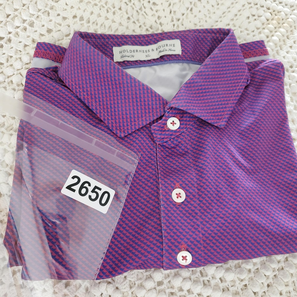 Holderness & Bourne Polo Shirt Mens XL Malibu Cobalt The Byrd Golf Tailored Fit - Picture 9 of 9